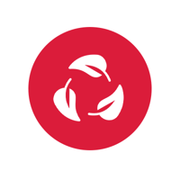 Un cercle rouge contenant trois feuilles blanches disposées de manière triangulaire et cyclique, symbolisant le 