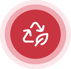 Icône de développement durable représentant un symbole de recyclage et une feuille à l'intérieur d'un badge circulaire rouge, à côté d'un texte sur les solutions de nettoyage écologiques.