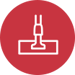 A white line icon of a flat mop on a red circular background.