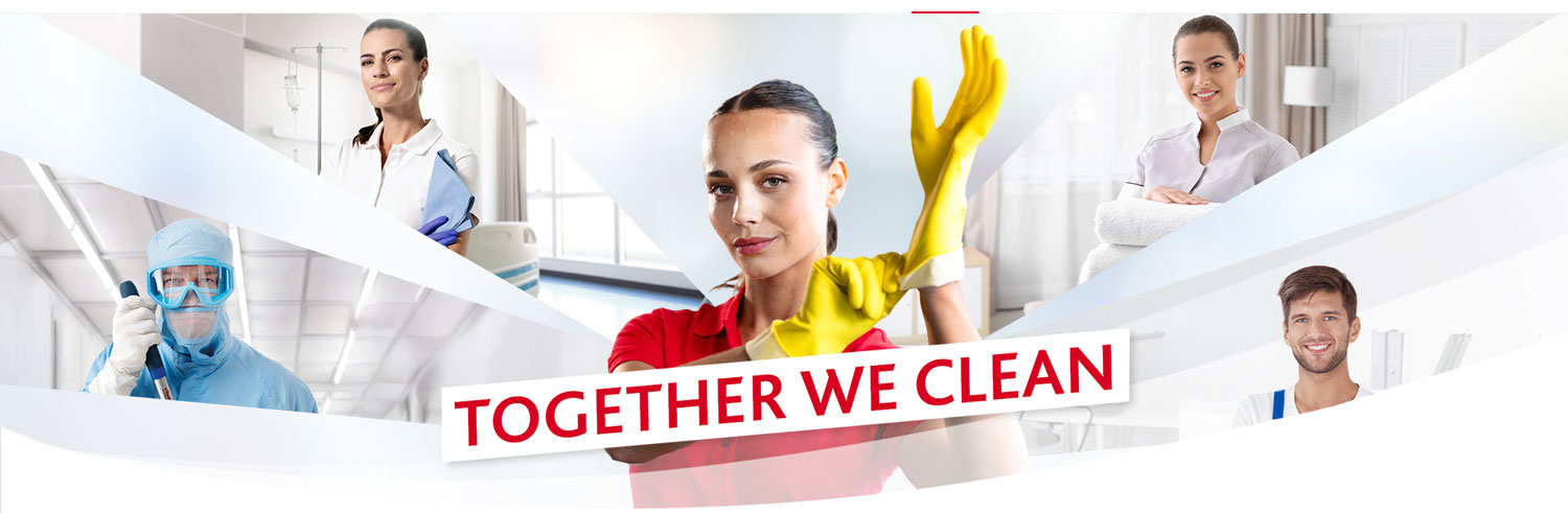 Une image promotionnelle pour Vileda Professional au salon Interclean Amsterdam 2026, qui aura lieu du 14 au 17 avril 2026 au RAI Amsterdam. Le visuel reprend le logo de Vileda Professional et met en avant leur participation en tant qu'exposant clé présentant les innovations en matière de nettoyage et d'hygiène professionnels. Le graphique comprend vraisemblablement un appel à l'action invitant les visiteurs à se rendre sur leur stand pour découvrir les dernières technologies, telles que les solutions de nettoyage durables et les outils numériques intelligents.